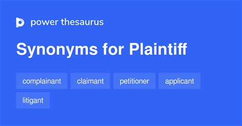 Plaintiff Synonyms: 7 Synonyms and Antonyms for Plaintiff .